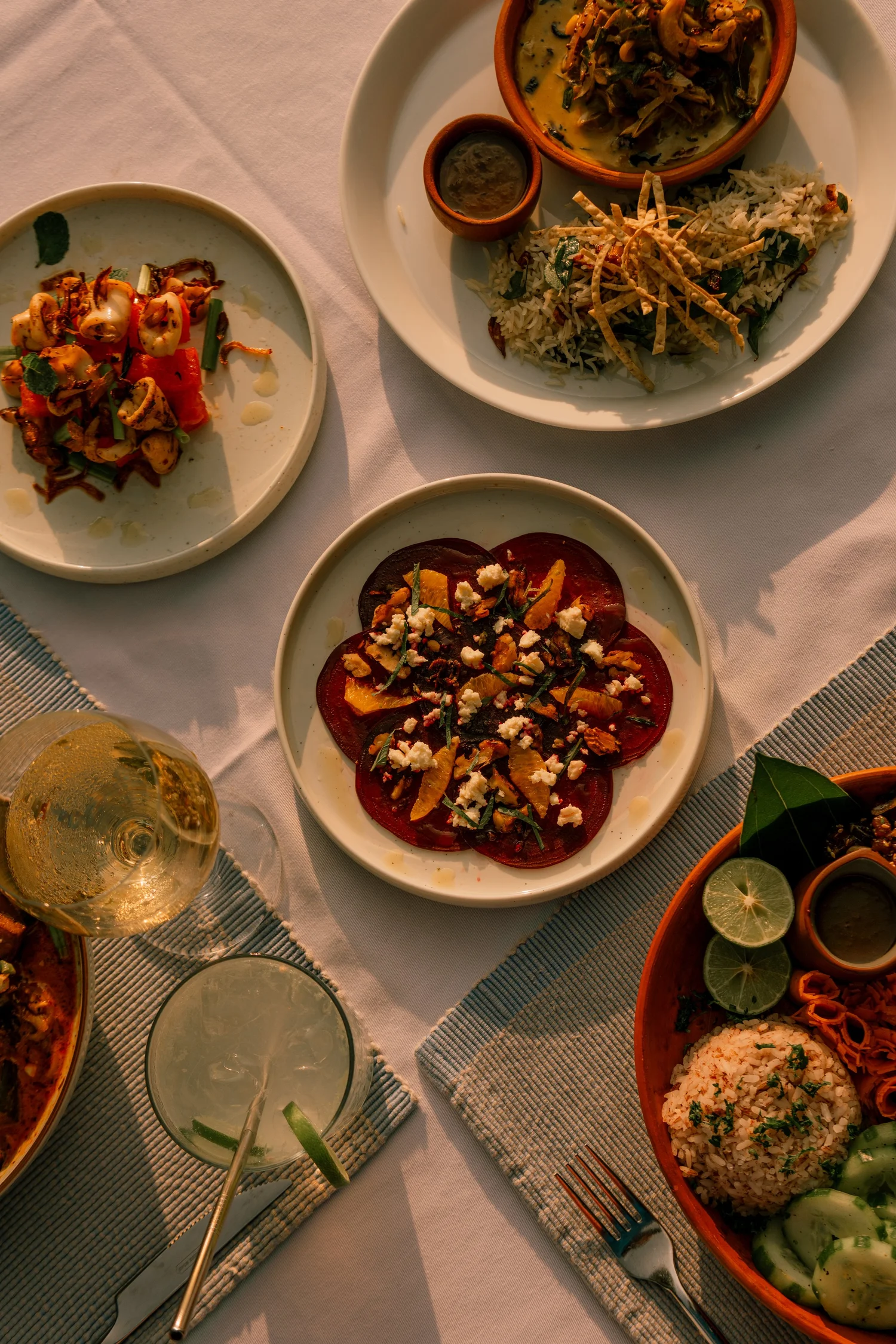 Rice and curry with a glass of wine
